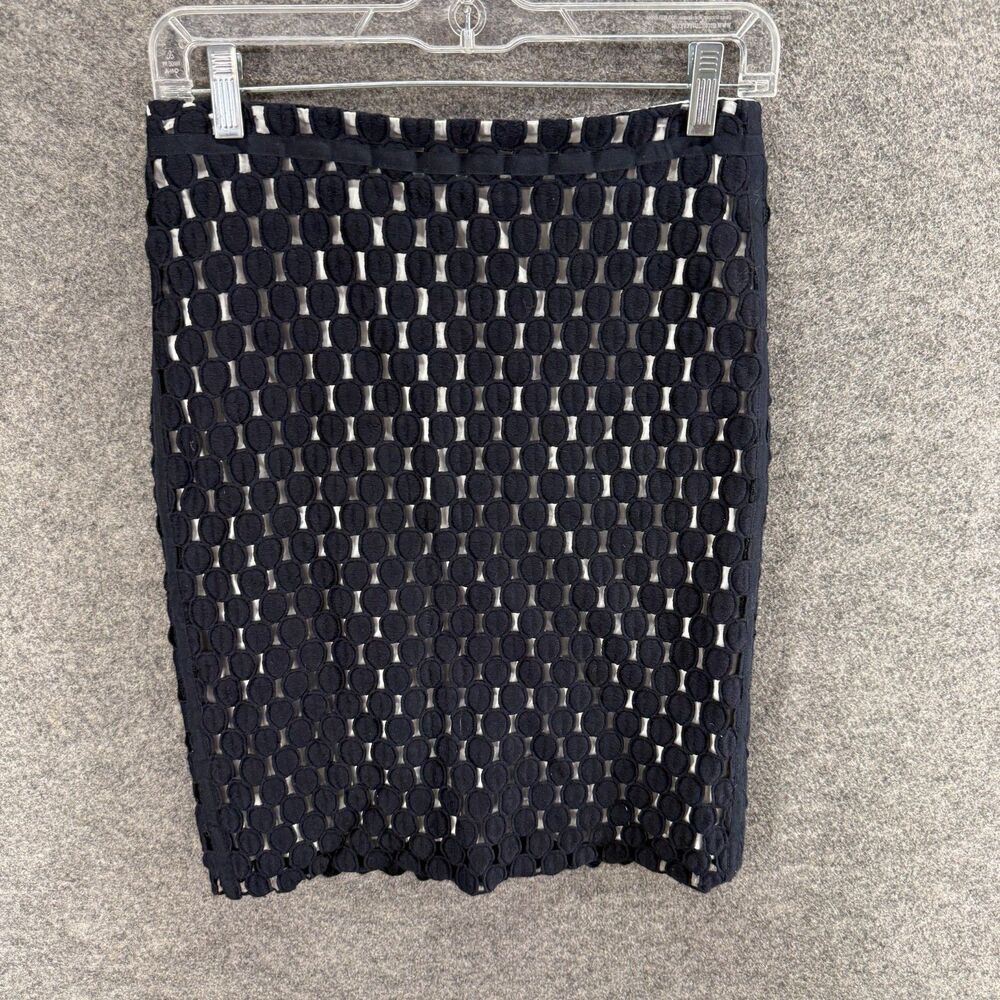 Talbots Skirt Women 2P Petite Black Geometric A-Line Midi Cotton Lined Zipper